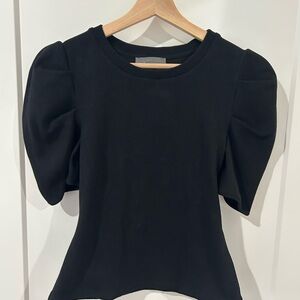 Anthropologie Black Fitted Puff Sleeve Blouse